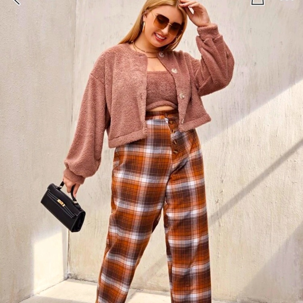 Cropped fuzzy cardigan with tube top